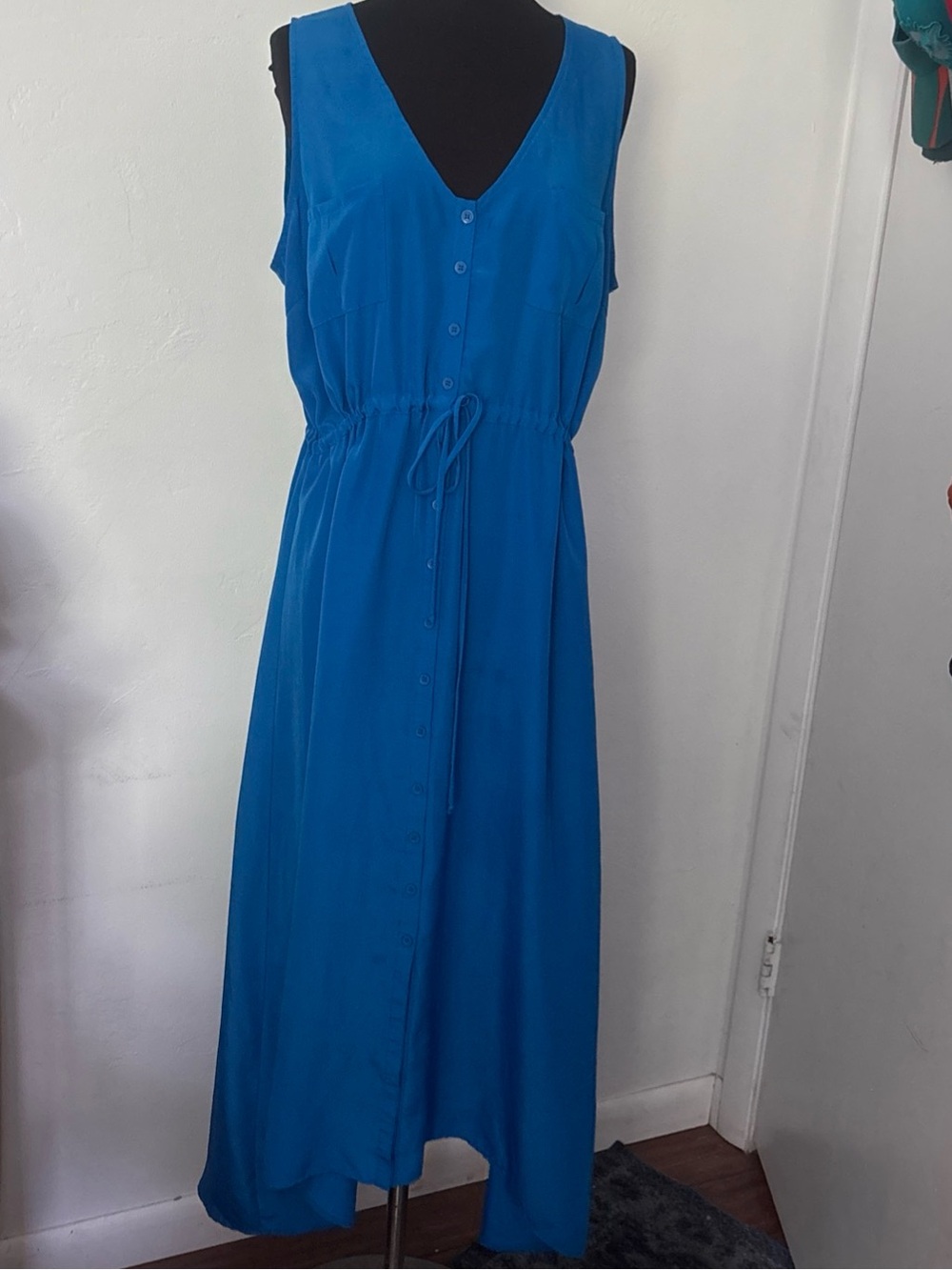 G By Giuliana Women's Blue Sleeveless Button Down Dress With Belt Size XL
